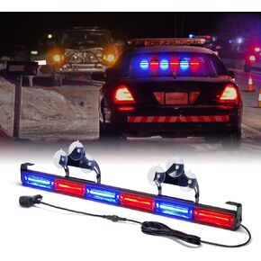 Xprite 27" COB Traffic Advisor Police Strobe Light Bar, Hazard Warning Safety Flashing Lightbar w/Suction Cup Mount for Volunteer Firefighter Emergency Vehicles Trucks SUV UTV - Red & Blue