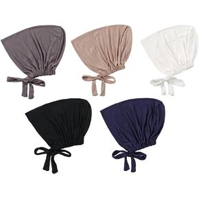 Anlising 5PCS Under Scarf Hat, Women's Hijab Cap with Tie Back Closure, Islamic Hijab Hat, Muslim Under Scarf Cap, for Women (5 Colours)