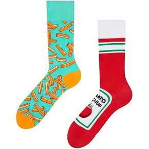 Unisex Ketchup French Fries Pattern Street Style Fashion Personality AB Socks, Skateboard Sock, Couple, Breathable Comfy Crew For Men Women Gifts for Boyfriend Dad Mom,Funny Novelty