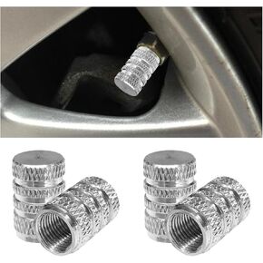 4PCS Car Tire Valve Stem Caps - Aluminum Alloy Valve Cap Car Air Cover - Dust Proof & Corrosion Resistant Tire Valve Cover - Universal Stem Covers for Cars, Trucks, Bikes, Motorcycles (Silver)