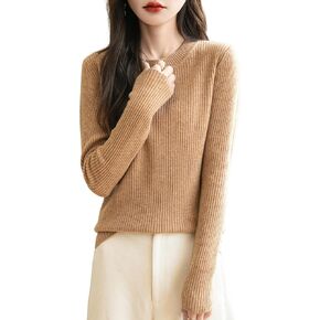 Women's 100% Merino Wool Sweater 2025 Fall Winter Crew Neck Long Sleeve Warm Soft Ribbed Knit Pullover Sweater
