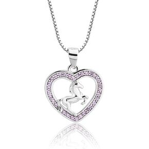 Cherished Moments Girl's Sterling Silver Pink Heart with Horse Necklace Gift for Horse Lovers, Toddlers, Little Girls, Kids, Teens or Women