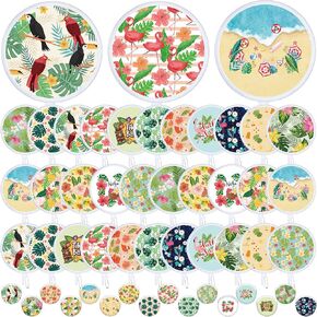 Roowest 32 Pcs Hawaiian Round Foldable Hand Fans with Bag Summer Beach Flower Handheld Folding Collapsible Cooling Fan Hawaiian Tropical Hand Held Fans for Wedding Summer Party Favors Outdoor