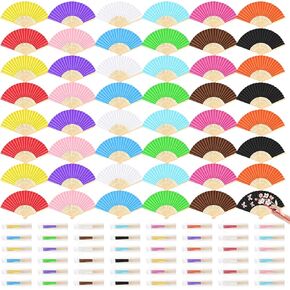 CHRORINE 12 Pack White Bamboo Folding Fans Handheld Paper Hand Fans for Women Foldable Girls Wedding DIY Decoration Party Favors