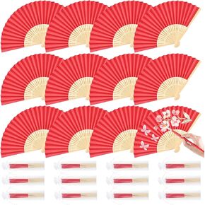 CHRORINE 12 Pack White Bamboo Folding Fans Handheld Paper Hand Fans for Women Foldable Girls Wedding DIY Decoration Party Favors in Kuwait