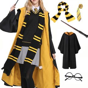 OYYJIG Magician Robe for Adult Teens,Wizard School Costume Wizard wand, scarf, glasses, tie five-piece set for Men Women