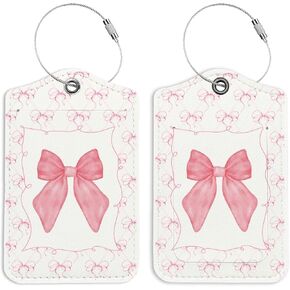 Coquette Luggage Tags for Suitcases, Cute Pink Bow Luggage Tag for Women, Trendy Girly 2 Pack Travel Luggage Tags, Preppy Gifts, Teen Girls Gifts Suitcase Tags