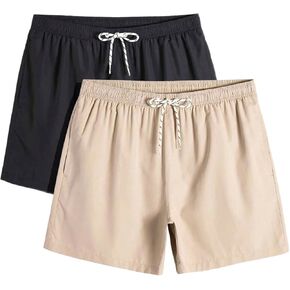 Floerns Men's 2 Pack Drawstring Swim Trunks Wide Leg Quick Dry Vacation Beach Shorts