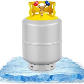 Fahkns خزان استرداد المبرد 50 رطل مع 1/4 Sae y-valve دبابة اسطوانة قابلة لإعادة الاستخدام دون تبديل تعويم R12 R22 ، R134a ، R410a وما إلى ذلك تبريد الخزان فريون رمادي اللون الرمادي الأصفر الأصفر