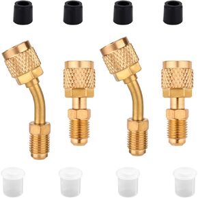 R410A Mini Split Adapter Kit, 2 Straight Adapter & 2 Angled Refrigerant Hose Adapter 5/16in Female to 1/4in Male Adapter Coupler Charging Vacuum Port Adapter for Air Conditioning Repair HVAC