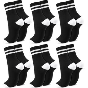 Jspupifip 6 Pairs Mini Crew Socks for Women, Retro Striped Athletic Ankle Socks