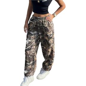 WDIRARA Women's Plus Size Leaf Camo Print Sweatpants Elastic Waist Joggers Streetwear