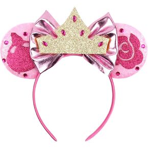 Mado Sparkly Pink Mouse Ears Headband, Birthday Princess Dress up Accessory for Girls and Women (PRINCESS PINK)