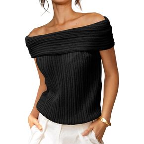 Saodimallsu Womens Off The Shoulder Sweater Tops Summer Sleeveless Strapless Ribbed Sexy Going Out Pullover Shirts