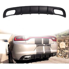 Rear Diffuser Compatible with 2015-2024 Dodge Charger RT & SXT Bumper 4 Shark Fin Rear Bumper Square Exhaust Lower Lip Diffuser ABS Plastic (Rock Style)