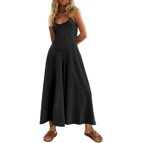 Cicy Bell Womens Casual Wide Leg Jumpsuits Summer Spaghetti Strap Sleeveless Cut Out Loose Long Pant Rompers with Pockets