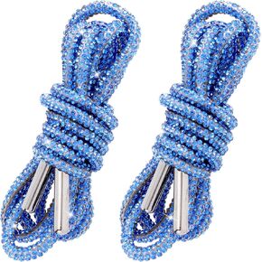 2pcs Glitter Rhinestone Shoe Laces, Sparkly Round Crystal Strings with Metal Aglets, Bling Drawstring Cords Replacement for Sneakers Boots Shoes Dresses Hoodies Sweatpants- Blue