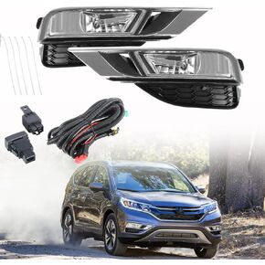 2Pcs Clear Lens Front Driving Fog Light Assembly with Bulbs and Switch Wiring Kit Replacement for 2015-2016 CR-V CRV Left and Right Side