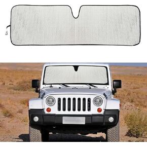 Windshield Sun Shade Compatible with Jeep Wrangler JK JL Windshield Shade Heat Shield Windshield Cover Bolck UV Rays & Protect Car Interior