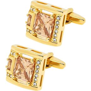 Brown Crystal Gold Cufflinks for Men Lady In Gift Case Classic Square Gemstone Men's Cufflinks Jewelry Set for Wedding Anniversary Business Party Events Tuxedo Dress Shirt