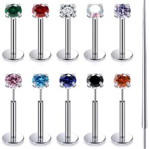 20G 18G 16G Titanium Threadless Flat Back Earrings Nose Ring Studs Tragus Labret Medusa Piercing Jewelry G23 Monroe Lip Ring Snake Bite Forward Helix Conch Cartilage Earrings Piercing Jewelry