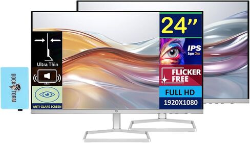 HP 24" FHD IPS (1920x1080) Monitor (Replaces M24FW) Bundle with Docztorm Dock, 100Hz Refresh Rate, HDMI, VGA, Flicker-Free, Ideal for Home & Business, White/Silver (2024 Latest Model) in Saudi Arabia