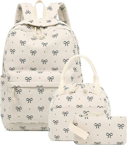 CAMTOP Backpack for School Kids Cute Backpacks for Girls Elementary Lighweight Bookbag with Lunch Box Pencil Case 3 in 1 (2-Black Bowknot) in Kuwait