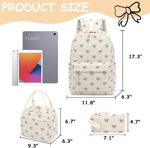 CAMTOP Backpack for School Kids Cute Backpacks for Girls Elementary Lighweight Bookbag with Lunch Box Pencil Case 3 in 1 (2-Black Bowknot) in Kuwait