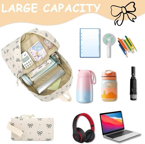 CAMTOP Backpack for School Kids Cute Backpacks for Girls Elementary Lighweight Bookbag with Lunch Box Pencil Case 3 in 1 (2-Black Bowknot) in Kuwait