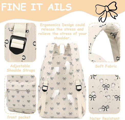 CAMTOP Backpack for School Kids Cute Backpacks for Girls Elementary Lighweight Bookbag with Lunch Box Pencil Case 3 in 1 (2-Black Bowknot) in Kuwait