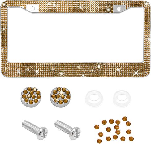 Car License Plate Frame, Sparkling Stainless Steel License Plate Frame, Bling Diamond License Plate Holder Cover for Women Men, Universal Exterior Car Accessories (Dark Purple) in Saudi Arabia