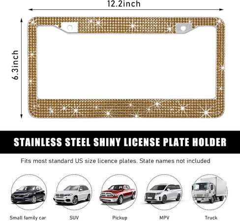 Car License Plate Frame, Sparkling Stainless Steel License Plate Frame, Bling Diamond License Plate Holder Cover for Women Men, Universal Exterior Car Accessories (Dark Purple) in Saudi Arabia
