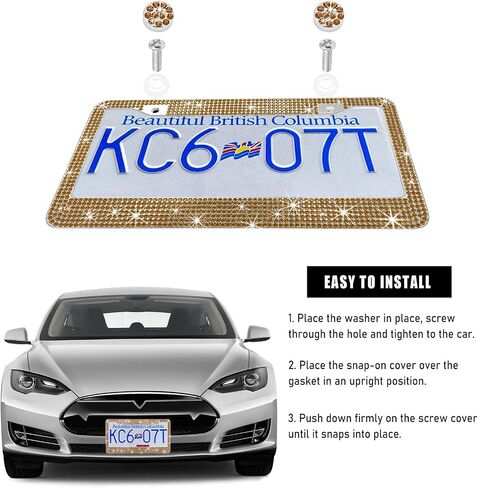 Car License Plate Frame, Sparkling Stainless Steel License Plate Frame, Bling Diamond License Plate Holder Cover for Women Men, Universal Exterior Car Accessories (Dark Purple) in Saudi Arabia