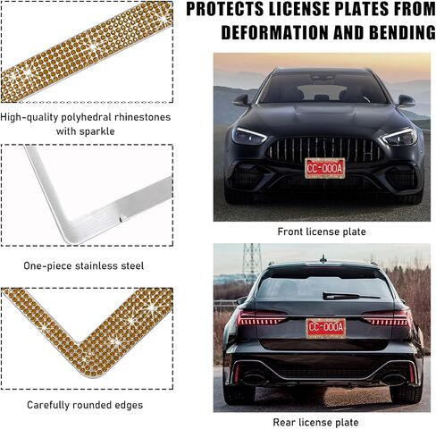 Car License Plate Frame, Sparkling Stainless Steel License Plate Frame, Bling Diamond License Plate Holder Cover for Women Men, Universal Exterior Car Accessories (Dark Purple) in Saudi Arabia