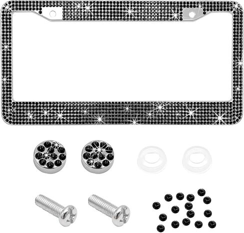Car License Plate Frame, Sparkling Stainless Steel License Plate Frame, Bling Diamond License Plate Holder Cover for Women Men, Universal Exterior Car Accessories (Dark Purple) in Saudi Arabia