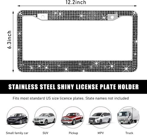 Car License Plate Frame, Sparkling Stainless Steel License Plate Frame, Bling Diamond License Plate Holder Cover for Women Men, Universal Exterior Car Accessories (Dark Purple) in Saudi Arabia
