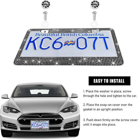 Car License Plate Frame, Sparkling Stainless Steel License Plate Frame, Bling Diamond License Plate Holder Cover for Women Men, Universal Exterior Car Accessories (Dark Purple) in Saudi Arabia