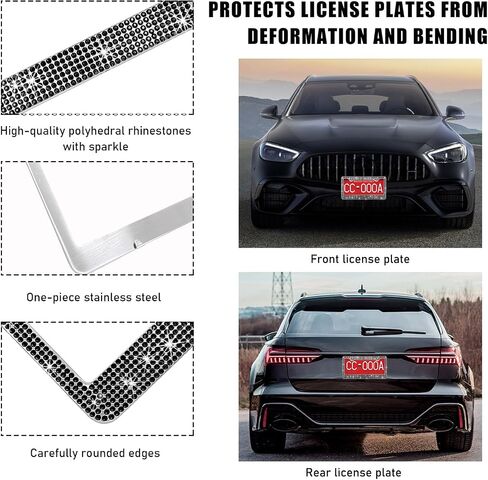 Car License Plate Frame, Sparkling Stainless Steel License Plate Frame, Bling Diamond License Plate Holder Cover for Women Men, Universal Exterior Car Accessories (Dark Purple) in Saudi Arabia