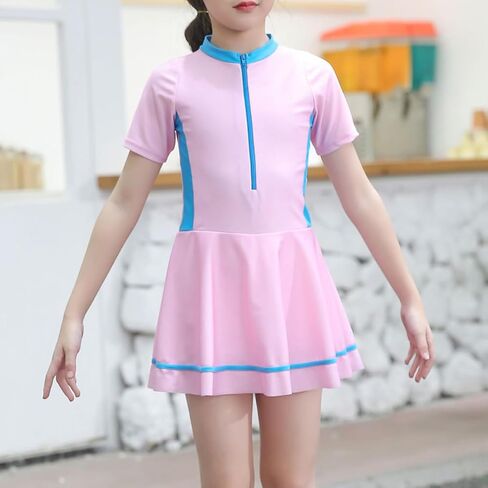 IDOPIP Girls Short Sleeve Swimsuit Summer One Piece Swim Dress with Boyshorts Beach Rash Guard Bathing Suit Swimming Suit in Kuwait