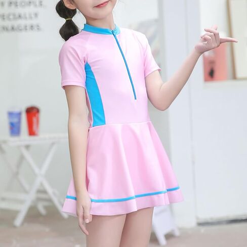IDOPIP Girls Short Sleeve Swimsuit Summer One Piece Swim Dress with Boyshorts Beach Rash Guard Bathing Suit Swimming Suit in Kuwait