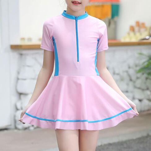 IDOPIP Girls Short Sleeve Swimsuit Summer One Piece Swim Dress with Boyshorts Beach Rash Guard Bathing Suit Swimming Suit in Kuwait