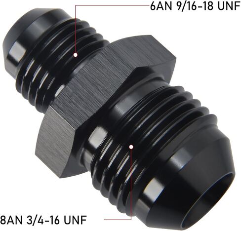 8AN to 6AN Male Flare Reducer Union Adapter Fitting Aluminum Black in Saudi Arabia