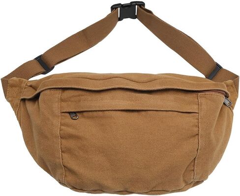 Unisex Slouchy Sling Bag, Large Fanny Pack with Multiple Compartments, Canvas Chest Purse Crossbody Bag, Adjustable Strap, Large Capacity (Orange) in Kuwait