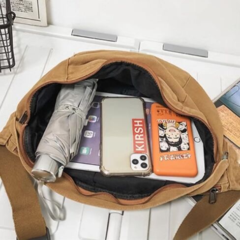 Unisex Slouchy Sling Bag, Large Fanny Pack with Multiple Compartments, Canvas Chest Purse Crossbody Bag, Adjustable Strap, Large Capacity (Orange) in Kuwait