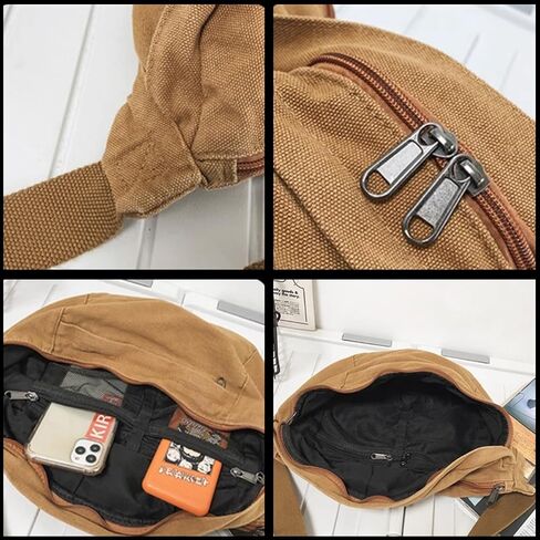 Unisex Slouchy Sling Bag, Large Fanny Pack with Multiple Compartments, Canvas Chest Purse Crossbody Bag, Adjustable Strap, Large Capacity (Orange) in Kuwait