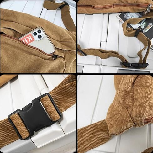 Unisex Slouchy Sling Bag, Large Fanny Pack with Multiple Compartments, Canvas Chest Purse Crossbody Bag, Adjustable Strap, Large Capacity (Orange) in Kuwait