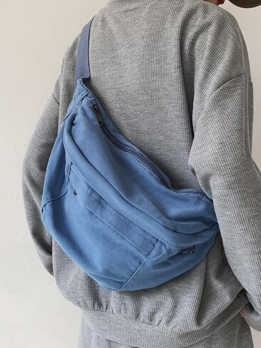 Unisex Slouchy Sling Bag, Large Fanny Pack with Multiple Compartments, Canvas Chest Purse Crossbody Bag, Adjustable Strap, Large Capacity (Orange) in Saudi Arabia