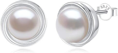 YAMI Sterling Silver Natural Cultured Pearl Earrings for Women, Black/White/Pink/Grey Pearl Stud Earrings 8MM, Hypoallergenic Jewelry Gifts for Mother Wife Her in Saudi Arabia