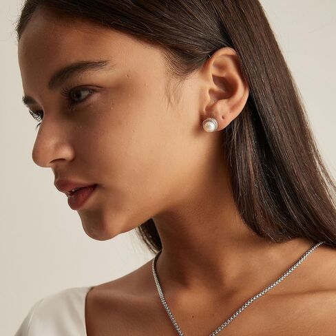 YAMI Sterling Silver Natural Cultured Pearl Earrings for Women, Black/White/Pink/Grey Pearl Stud Earrings 8MM, Hypoallergenic Jewelry Gifts for Mother Wife Her in Saudi Arabia
