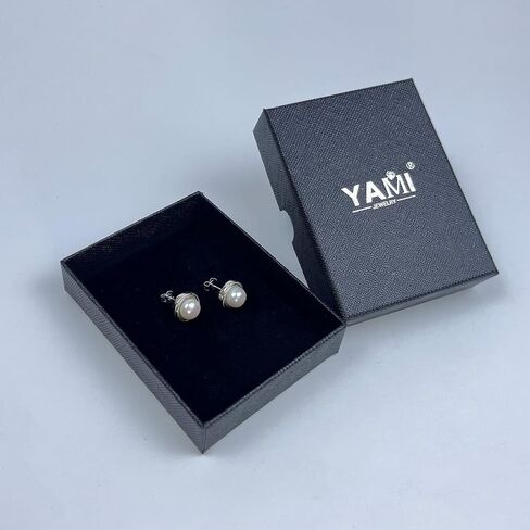 YAMI Sterling Silver Natural Cultured Pearl Earrings for Women, Black/White/Pink/Grey Pearl Stud Earrings 8MM, Hypoallergenic Jewelry Gifts for Mother Wife Her in Saudi Arabia